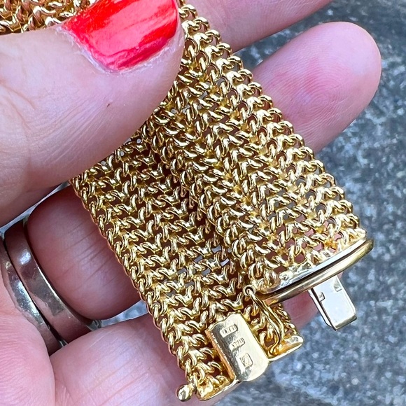 18K YELLOW GOLD WIDE FLEXIBLE CHAINS BRACELET MADE IN ITALY STATEMENT GORGEOUS - Picture 6 of 16